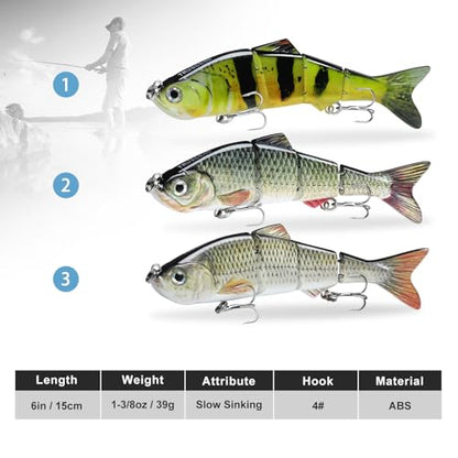 TRUSCEND Swimmax Easy Catch Fishing Lures with BKK Hooks, Wiggling, Vibrating, Rattling and Gurgling for More Bites, Heavy-Duty Dyneema Fiber Jointed Swimbaits for Bass, Trout, Crappie, Walleye, Pike - color: B3-6",1.4oz
