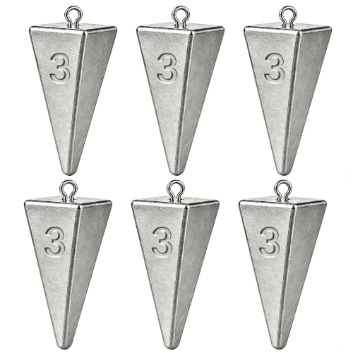 Pyramid Sinkers Fishing Weights, Saltwater Fishing Sinkers for Surf Fishing Gear Tackle - 1oz, 2oz, 3oz - style: 3 Ounce-6pcs
