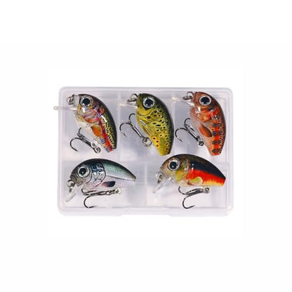 5 Pcs Mini Fishing Crankbaits Kit,Realistic 3D Eyes Floating Swimbait for Bass, Trout, Perch, Walleye,with Tackle Box