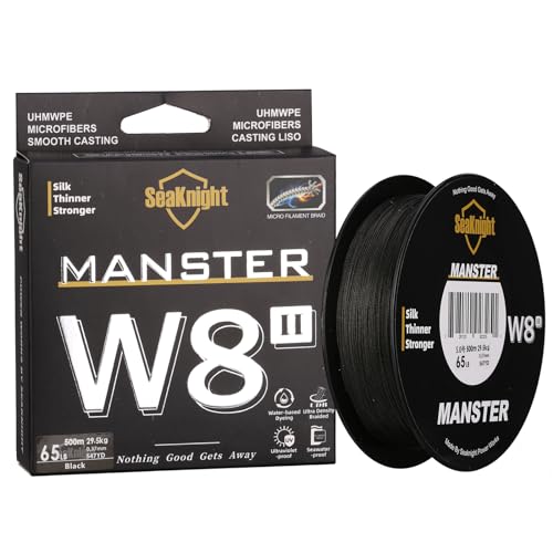 SeaKnight MANSTER W8 II 8 Strand Braided Fishing Line -Super Strong, Abrasion Resistant, No Stretch Braided Line-15LB to 100LB Test for Saltwater and Freshwater Fishing Line Braid - color: 8Strands Black, size: 22LB (547 Yards)