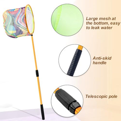 Kids Fishing Net, 3 Pack Telescopic Landing Net with Aluminum Pole Handle, Beach Nets Toys for Kids, Butterfly Net Bug Net, Fish Net Crab Nets Fishing Gear for Kids Youth, Outdoor Playing