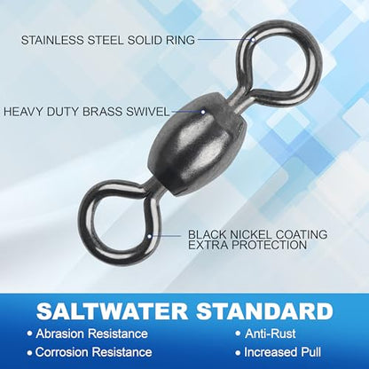 Fishing Barrel Swivel 100pcs Swivels Fishing Tackle Fishing Crane Swivels Stainless Steel High Strength Barrel with Solid Ring Fishing Line Connector for Saltwater Freshwater 30LB-96LB - size: 5#-100PCS
