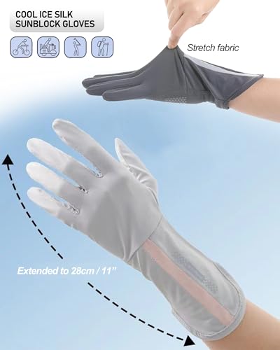 Sun Gloves for Women Men UV Protection UPF 50+, Extended-Cuff 2-Fingers-Flip Driving Gloves for Fishing, Running - color: Extended Grey
