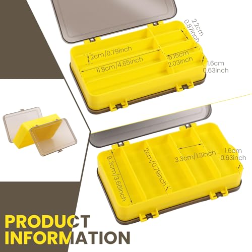 Fishing Tackle Storage Box, Double Sided Waterproof Fishing Lure Tackle Box with 13 Compartments, Yellow and Gray Lid Fishing Lure Organizer for Outdoor Angler