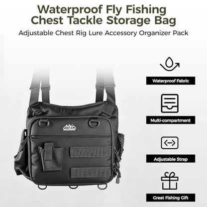 Fishing Chest Pack with 3 Bait Boxes, Fly Fishing Tackle Bag & Work Station - color: Black