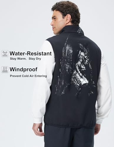 Men's Softshell Vest Fleece-Lined Windproof Sleeveless Jacket for Travel Hiking Fishing Running Golf - color: Black, size: X-Large