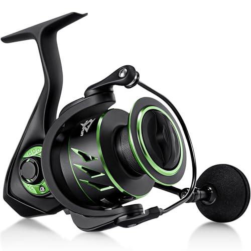 Piscifun Viper X Spinning Reels, Carbon Fiber 33LBs Max Drag, 10+1 Shielded BB, Saltwater Freshwater Spinning Fishing Reel, 5.2:1/6.2:1 - color: Green, size: 5000