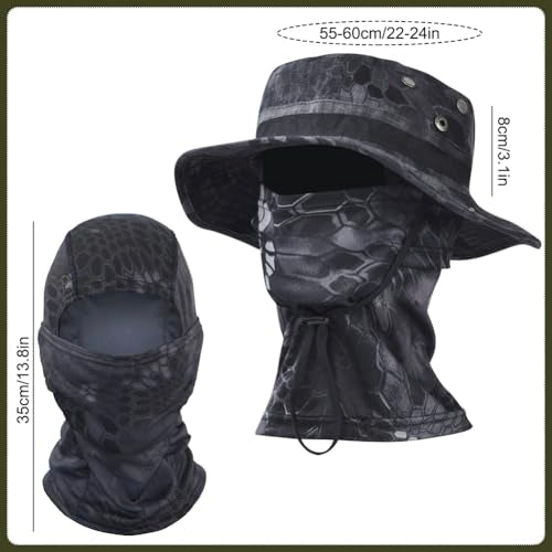 Camo Boonie Sun Hat with Balaclava Face Mask UV Protection Fishing Hat Bucket Hat for Hunting Hiking Military Tactical Safari - color: Camo Black