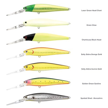 LUCKY CRAFT SW Staysee 90SP V2 – 3.5” Saltwater Jerkbait, Deep Diving Suspending Minnow Lure for Halibut, Snook, Striped Bass & Inshore Gamefish - color: 718 Chartreuse Black Head