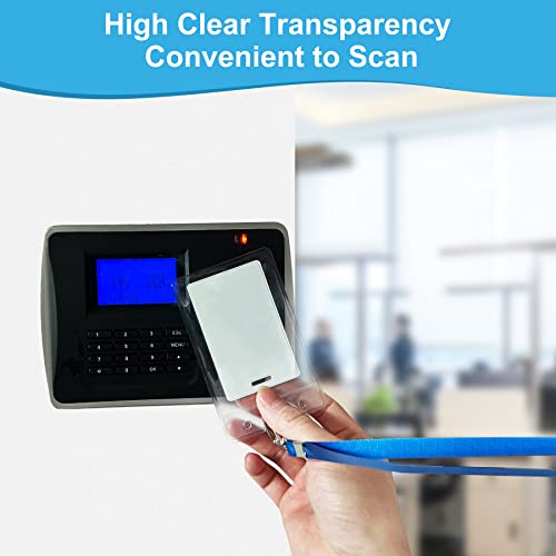 ABEYATH 50Pack Extra Thick ID Card Name Badge Holder Heavy Duty Waterproof Clear Plastic PVC Vertical Sleeve Pocket Resealable 4.6x3.82inch - style: 50pack