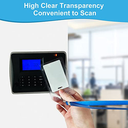 ABEYATH 50Pack Extra Thick ID Card Name Badge Holder Heavy Duty Waterproof Clear Plastic PVC Vertical Sleeve Pocket Resealable 4.6x3.82inch - style: 50pack
