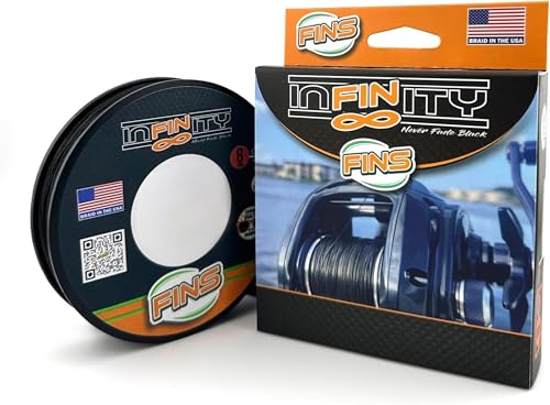 FINS Infinity Braided Fishing Line – USA Made, Silky Smooth 8-End Jet Black Braid for Superior Casting Distance, Quiet Performance Through Guides, Stealthy Freshwater and Saltwater Presentations - size: 300 Yards