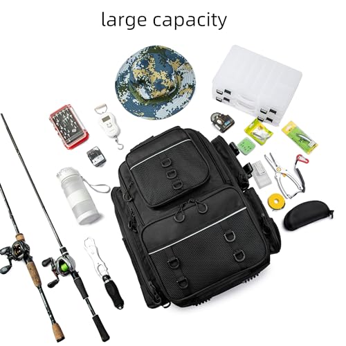 WANOON Fishing Backpack,Tackle Bag,with Tackle Boxes. Large Fishing Bag, Strong Materials - color: Black, size: 42L-With Tackle Boxes