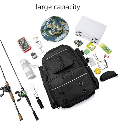 WANOON Fishing Backpack,Tackle Bag,with Tackle Boxes. Large Fishing Bag, Strong Materials - color: Black, size: 42L-With Tackle Boxes