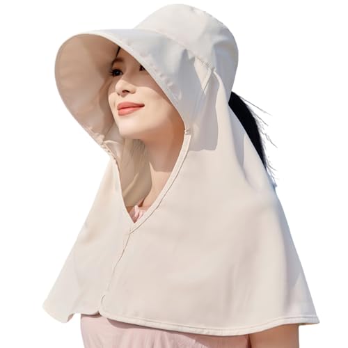 HUAMULAN Men Summer Sun Hat Women Safari Wide Brim Fishing Hats UV Protection Neck Flap Bucket Gardening Hiking Hunting Cap - color: Beige With Neck Flap