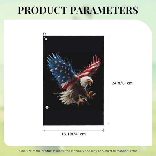 Eagle Golf Towel Microfiber with Carabiner Clip, Funny Cleaning Cloth for Golf Balls & Clubs, Gift for Women Men, Golfers, Dad, Grandpa, Bag Accessories 16"*24"-American Flag Bald Eagle - color: Eagle