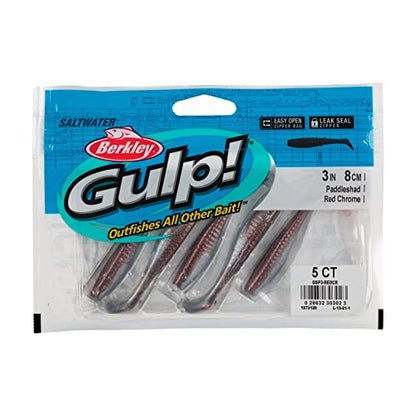 Berkley Gulp! Saltwater Paddleshad Fishing Soft Bait - color: Red Chrome, size: 3"