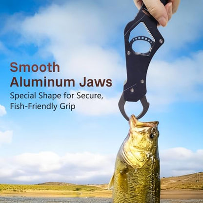 Eupheng Aluminum Pistol-Grip Fish Lip Gripper, One-Hand Operation Lightweight Fish Grabber Tool, Catfish Grippers Pliers for Lure Fishing and Kayak Fishing Accessories - color: Black