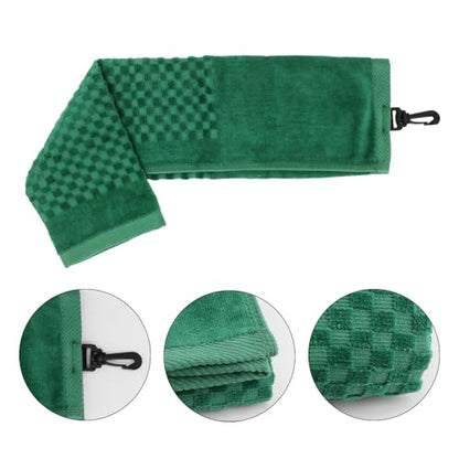 Cotton Golf Towel for Golf Bag for Men Women Golfer with Clip Tri-fold Golf Towel for Golf Ball Putter Cleaning Golf Club Cleaner Towels Checkered Pattern Design (Green) - color: Green