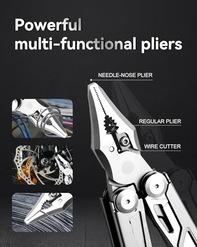 Strong 15-in-1 Multitool Pliers with Sheath, Stainless Steel, Grey | Folding Multi Tool, Needle Nose Pliers & Wire Cutters, Knife, Saw, Screwdrivers, Bottle Opener, EDC Pocket Knife - color: Gray