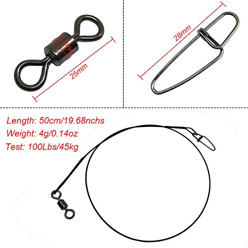 Wire Fishing Leaders Saltwater 100 Lbs Heavy Duty Fishing Wire Leader Line with Swivles Snap - color: Black-30 PCS