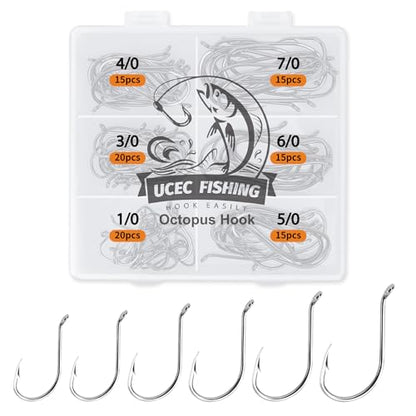 UCEC Circle Fishing Hooks Octopus Hooks Saltwater Freshwater, High Carbon Steel Offset Fishing Octopus Hook Set for Catfish Trout Fishing Size #1 1/02/03/04/05/06/07/08/0 170/ 100PCS - color: 100PCS Size: 1/0 2/0 3/0 4/0 5/0 6/0 7/0