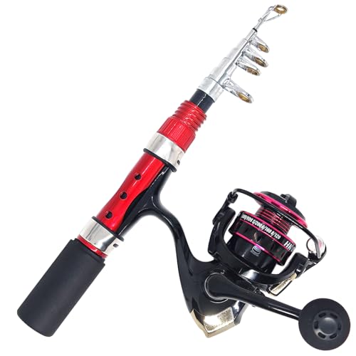 Portable Small Telescopic Fishing Rod and Reel Combo with Bag, Compact Only 9.8 Inches Collapsible Fishing Pole Kit for Saltwater and Freshwater Ice Fishing