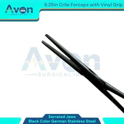 Set of 2pcs Crile Hemostat Forceps 6.25in Black Stainless Steel, Red Vinyl Grip | Multi-Purpose Locking Pliers for Lab, Crafts, Fishing