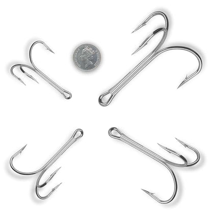 Classic Treble Fishing Hooks,10/20pcs Large Treble Hooks Barbed Strong Sharp Silver Big Game Triple Fish Hook for Saltwater Freshwater Fishing Size 4/0 6/0 7/0 8/0 10/0 - size: 8/0-10pcs