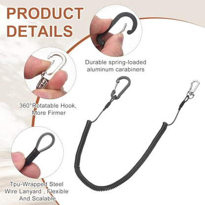 PATIKIL Fishing Lanyard, (118.11" Length, Black) (3Pcs), Retractable Coiled Tether Anti-Lost Rope Coiled with Carabiners and 360° Safety Buckle, Suit for - Fishing/Hunting/Hiking/Boating - color: Black, size: 118.11"