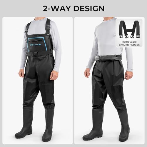 Calamus WaveWalker Fishing Waders for Men & Women, 100% Waterproof PVC Waders with Slip-Resistant Boots, Tear-Resistant Nylon - color: Black, size: 13