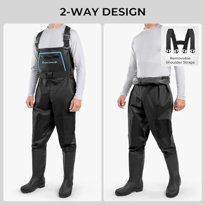 Calamus WaveWalker Fishing Waders for Men & Women, 100% Waterproof PVC Waders with Slip-Resistant Boots, Tear-Resistant Nylon - color: Black, size: 12