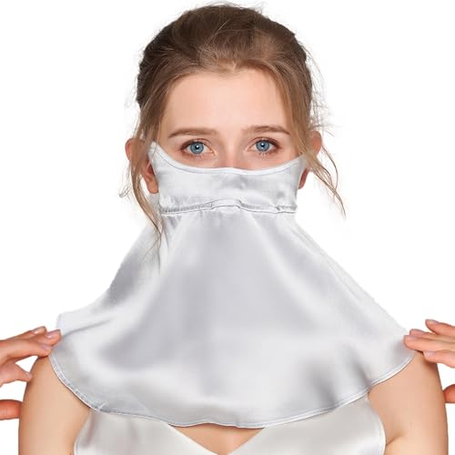 UPF 50+ Pure Silk Face Cover UV Protection Sunscreen Sun Protection Face Mask Reusable Sport Face Scarf Mask for Women - color: Silver Gray