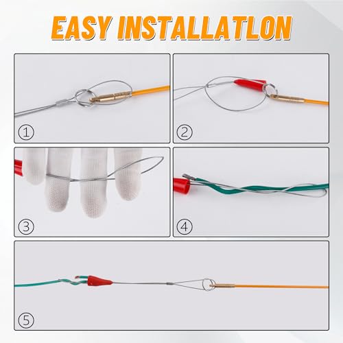 KOOTANS 50FT Fiberglass Running Electrical Wire Cable Glow Rods Wire Pulling Tools Fish Tape Wire Puller Through Wall Snake for Wires Cable Fishing Rod Kit with Different Attachments - color: 50FT