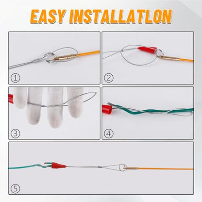 KOOTANS 50FT Fiberglass Running Electrical Wire Cable Glow Rods Wire Pulling Tools Fish Tape Wire Puller Through Wall Snake for Wires Cable Fishing Rod Kit with Different Attachments - color: 50FT