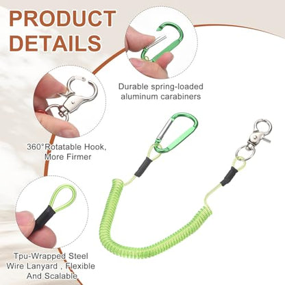 PATIKIL Fishing Lanyard, (39.37" Length, Green) (3Pcs), Retractable Coiled Tether Anti-Lost Rope Coiled with Carabiners and 360° Rotatable Hook, Suit for - Fishing/Hunting/Hiking/Boating - color: Green, size: 39.37"
