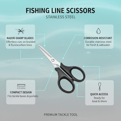 Stainless Steel Fishing Line Scissors - Precision Cutters for Braided, Fluorocarbon & Nylon Lines - Compact Corrosion-Resistant Tackle Tool for Anglers (Silver)