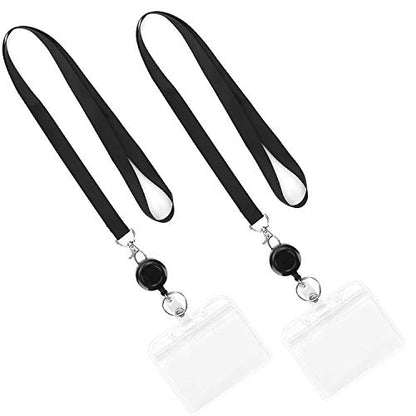 2Pack Black Lanyards with Horizontal ID Badge Holder and Retractable Reel | Lightweight with Clip,for Office,Keys etc - color: 2 Pack-black With Badge Reel and Badge Holder