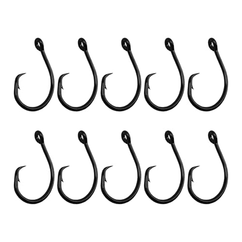 10PCS High-Carbon Steel Circle Hooks Barbed Fishing Hooks with Holes, Freshwater and Saltwater Fishing Hooks for Tuna, Catfish, Bass - size: 7/0