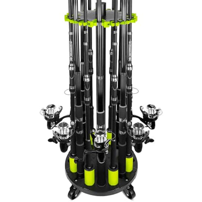 Hikeen Fishing Rod Holder for Garage, Fishing Pole Holders Rod Rack, Holds up to 20 Rods with Rolling Wheels, Fishing Gear Equipment Storage Organizer