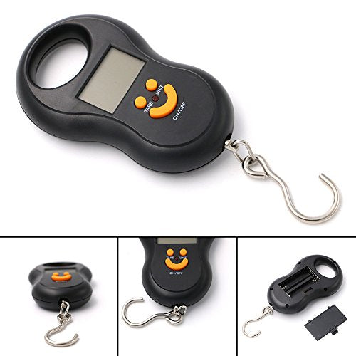Pocket Portable 50kg/10g LCD Digital Scale Electronic Hand Held Hook Belt Luggage Hanging Scale Backlight Balance Weigting (Black) - color: black
