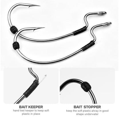 OJY&DOIIIY Offset EWG Worm Fishing Hook, Dual Anti-Slip Bait Keeper System Wide Gap Texas Rig Hook for Soft Plastic Baits 40/30-Pack 1/0 2/0 3/0 4/0 5/0 - size: Mix - 40Pack