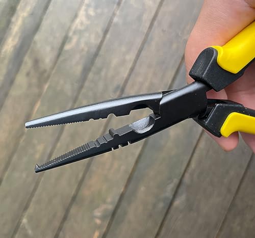 Hanpex-7 inch Fishing Pliers with Anti-rust Teflon coated, Freshwater/Saltwater Fishing Tools, Comfort Grip Handles Fishing Gear Idea for Fishing Trip - style: 7" Split Ring Nose