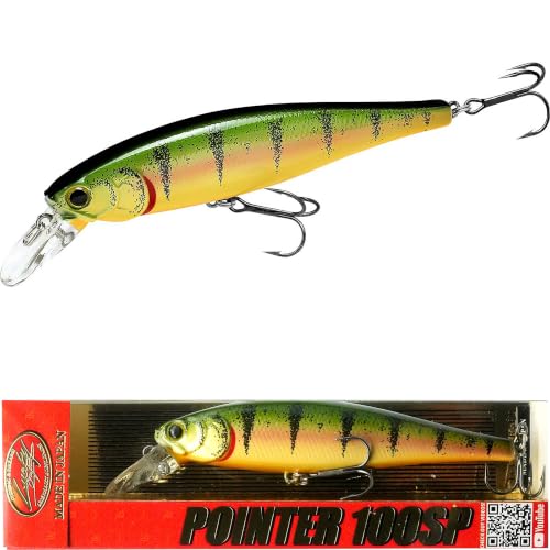 LUCKY CRAFT Pointer 100SP, Jerkbait Side by Side Action Tournament Winning Perfect Wobbling Freshwater Lake Bass Fishing Champion Bait - color: 807 Northern Yellow Perch