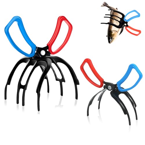 2 PCS 3 Claw Fish Gripper, Metal Fishing Pliers Gripper, Fish Control Clamp Claw Tong Grip Tackle Tool, Multi 3 Teeth Fishing Pliers for Most Freshwater Fish Grip Tackle Holder - color: 3 Claw+2 Claw