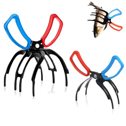 2 PCS 3 Claw Fish Gripper, Metal Fishing Pliers Gripper, Fish Control Clamp Claw Tong Grip Tackle Tool, Multi 3 Teeth Fishing Pliers for Most Freshwater Fish Grip Tackle Holder - color: 3 Claw+2 Claw