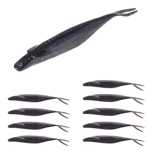 Soft Plastic Jerkbait Fishing Lures, 5 Inch Fluke Style Minnow Swimbaits for Bass, Walleye, Trout & Crappie, Scented Soft Baits for Freshwater & Saltwater, 10 Pack - color: Black Flash