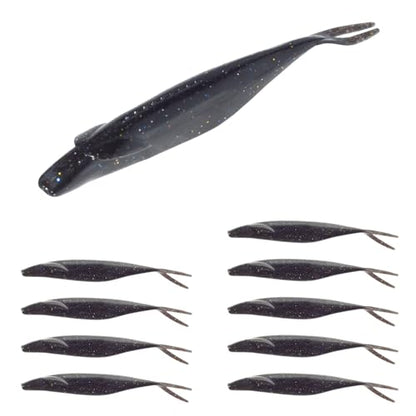 Soft Plastic Jerkbait Fishing Lures, 5 Inch Fluke Style Minnow Swimbaits for Bass, Walleye, Trout & Crappie, Scented Soft Baits for Freshwater & Saltwater, 10 Pack - color: Black Flash