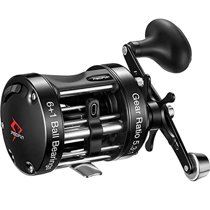 Piscifun Chaos XS Baitcasting Fishing Reel, Reinforced Metal Body Round Baitcaster Reel, Smooth Powerful Saltwater Inshore Surf Trolling Reel, Conventional Reel for Catfish, Musky, Bass, Pike - color: Black, style: 50 Left Hand Retrieve