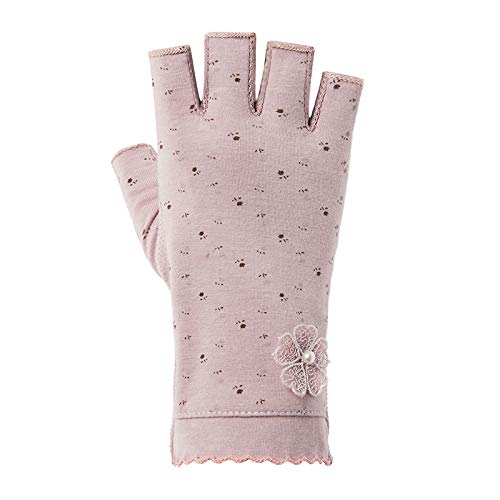 Gongxue 4 Pairs Women Sunscreen Fingerless Gloves UV Protection Driving Riding Fishing Cotton Mittens - color: Black
